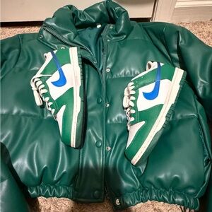 Nike Kids Sneakers White and Green with Blue Accents